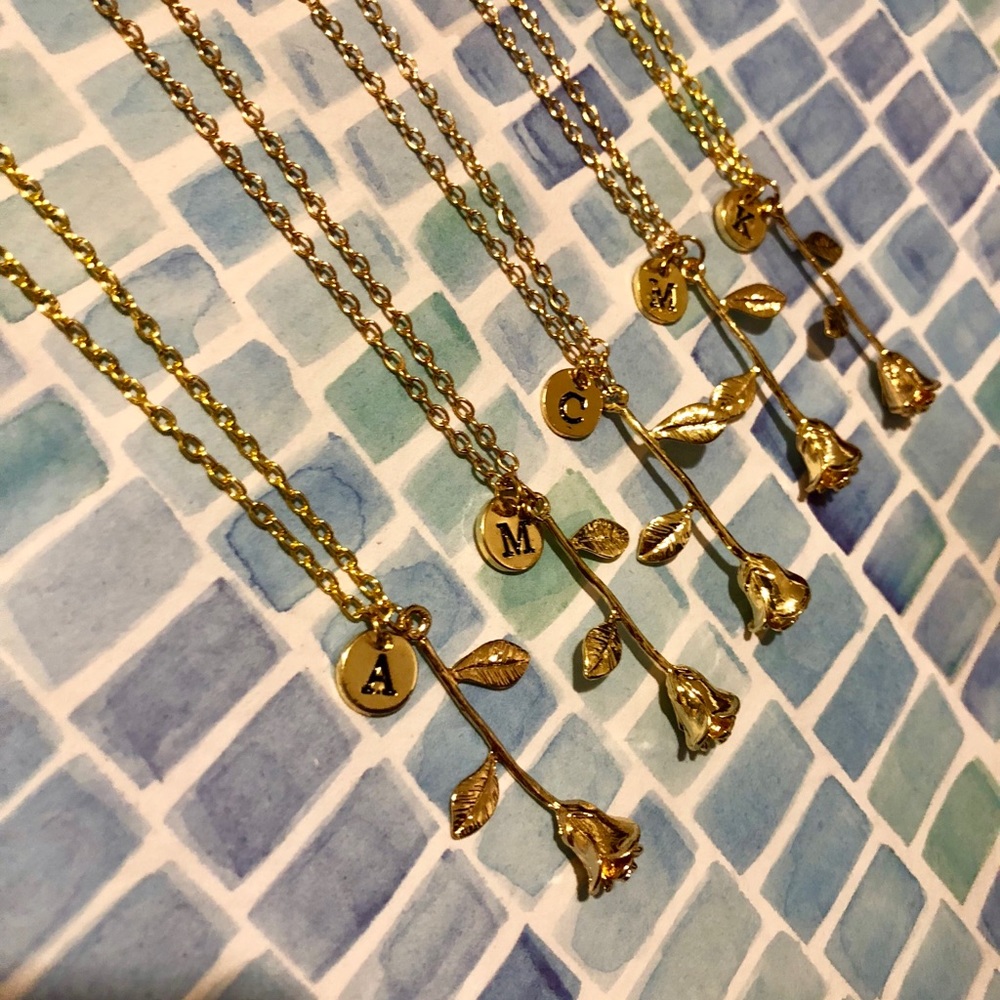 Beautiful gold rose necklace with initial